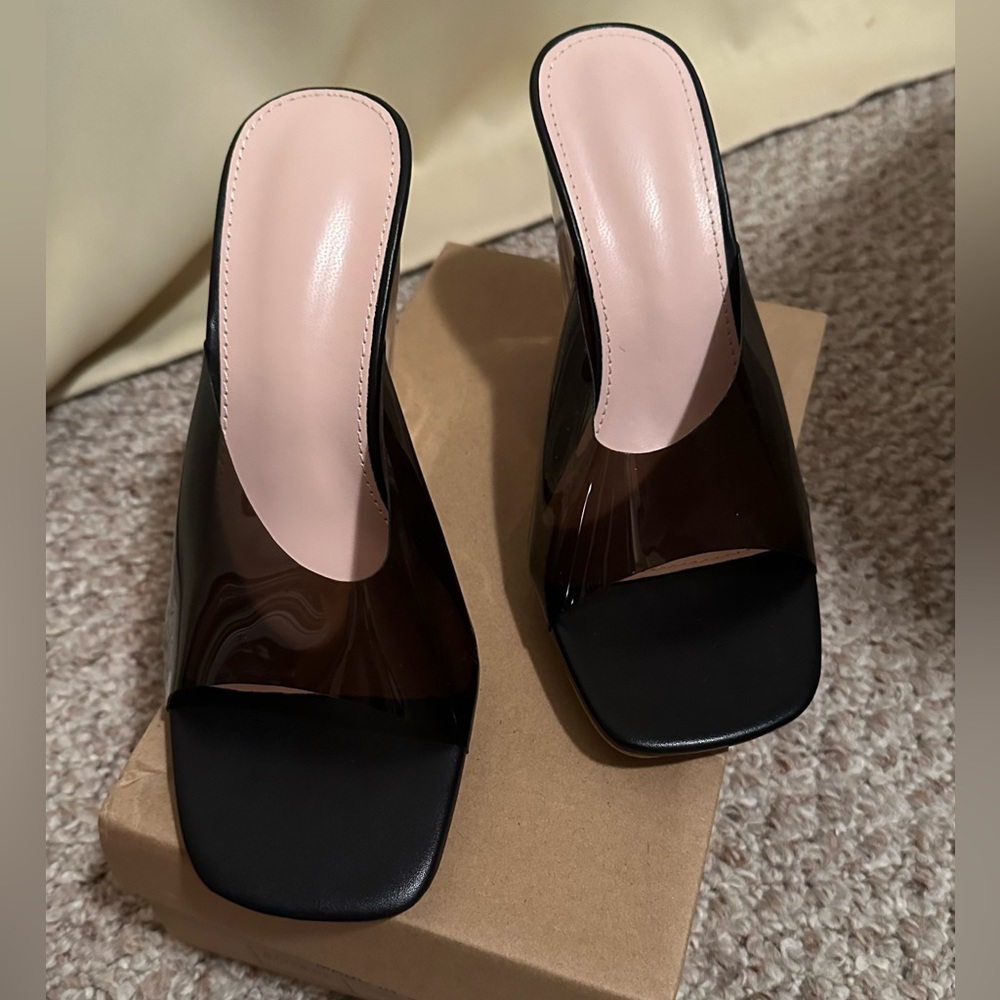 Beautiful black lucite sandal with 4 in wedge size 36 new with box